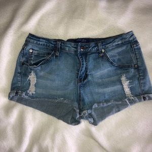 Distressed jean shorts